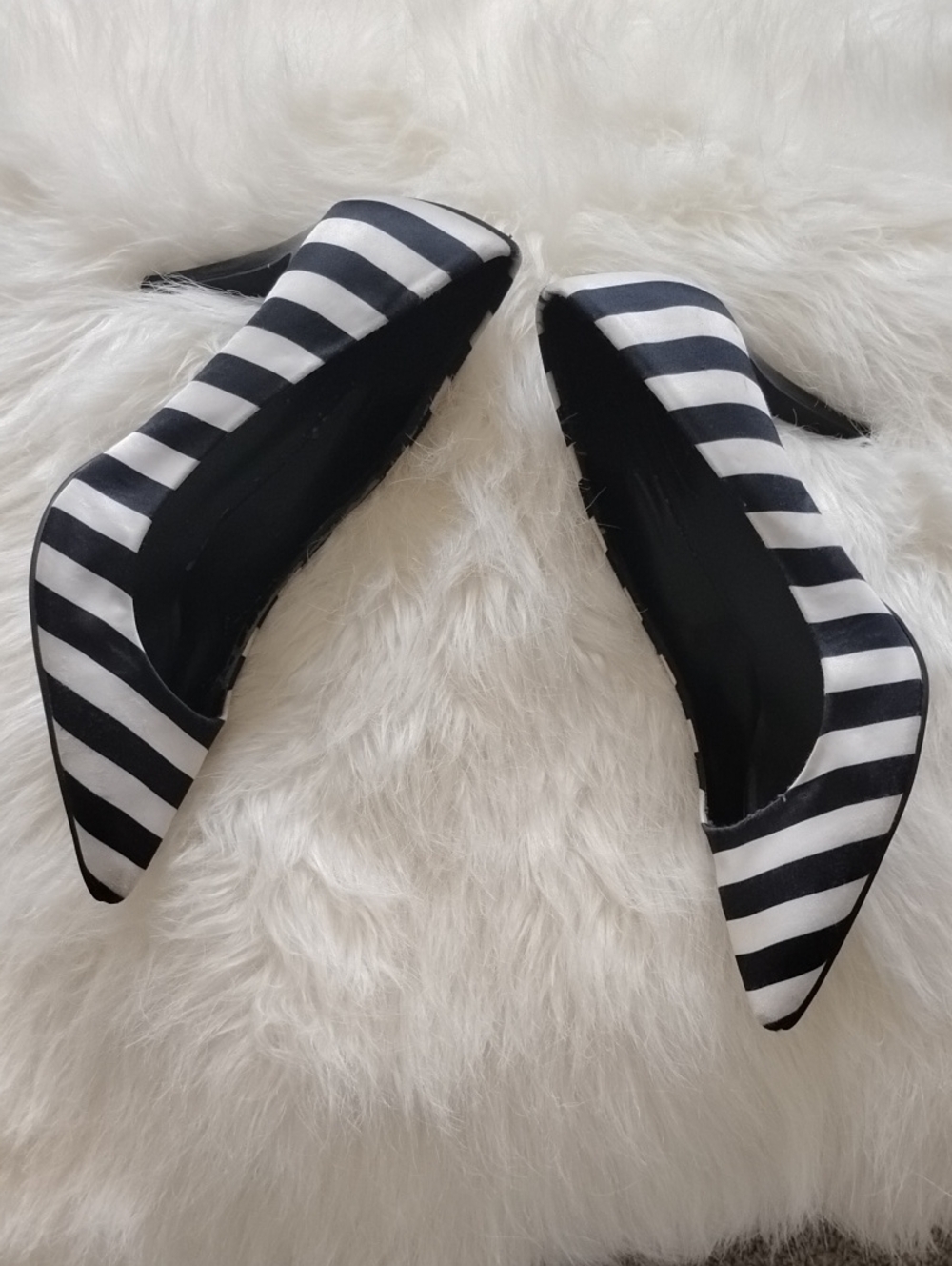 a.n.a Black & White Striped Pointed Toe Pumps